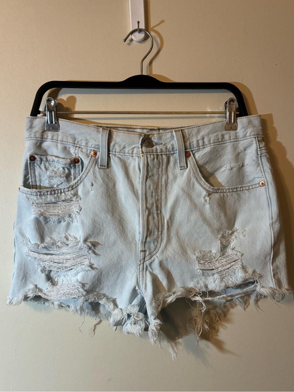 Levi’s 501 Light Blue Distressed Denim Cutoff Shorts Festival Grunge Boho Y2K 30